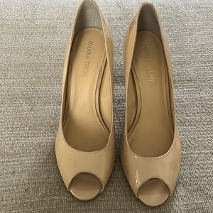 Ivanka Trump Tan Peep Toe Shoes, size 10